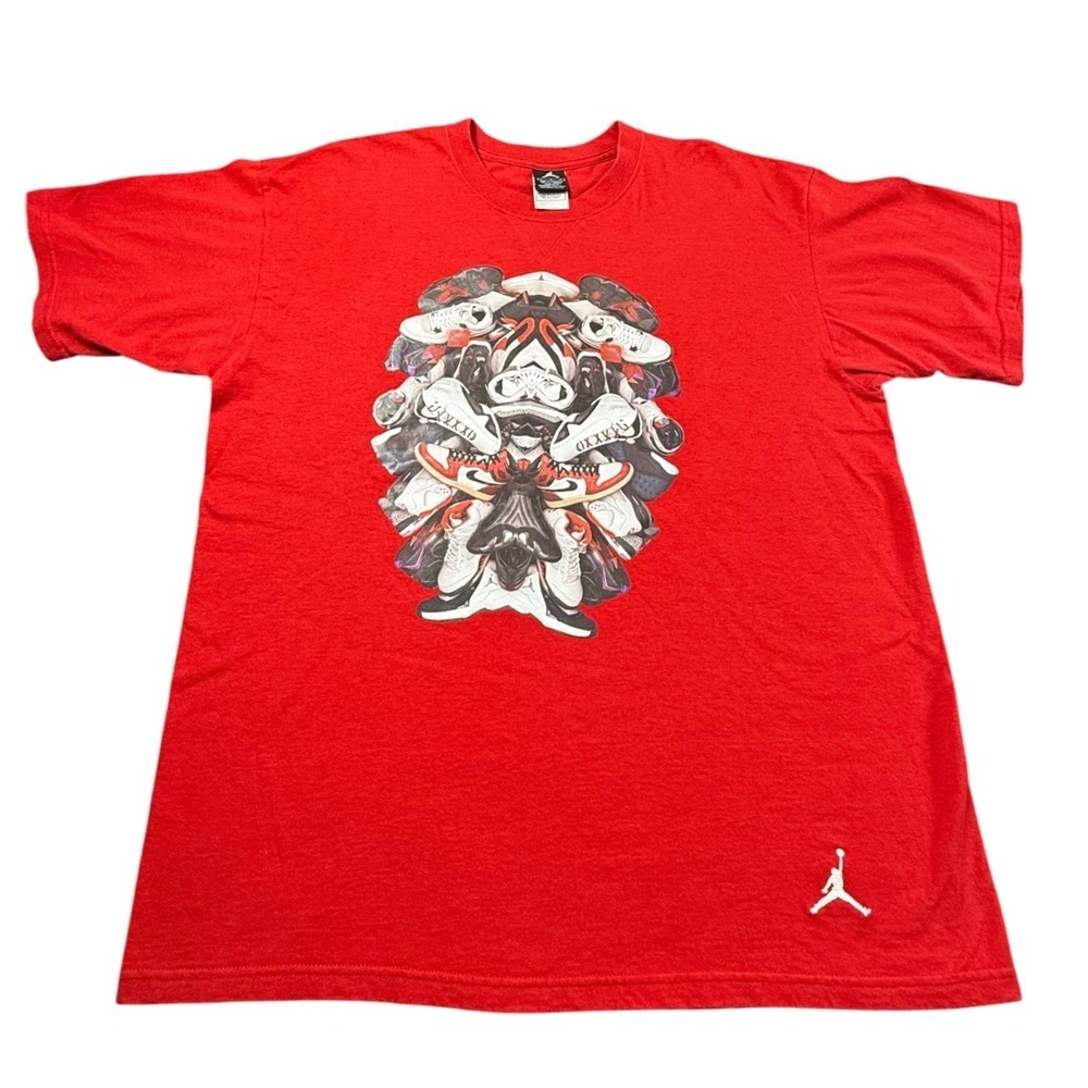 Jordan‎ Brand Graphic T-Shirt Mens Large Red Excellent Sneaker Collage Jumpman